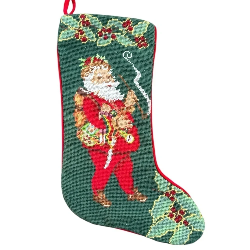 Needlepoint Stocking Christmas L Santa Smoking Imperial Elegance Peking Holly 19